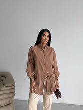 Yandan Bağlamalı Oversize Uzun Kollu Gömlek 2513 - Vizon