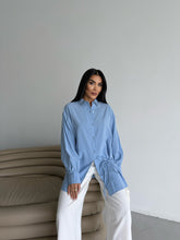 Yandan Bağlamalı Oversize Uzun Kollu Gömlek 2513 - Mavi