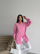 Yandan Bağlamalı Oversize Uzun Kollu Gömlek 2513 - Pudra