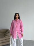 Yandan Bağlamalı Oversize Uzun Kollu Gömlek 2513 - Pudra