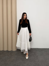 Kadın Tül Detaylı Beli Lastikli Kloş Uzun Etek 5281 - Beyaz