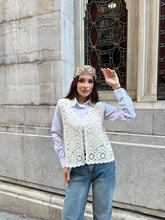 HatunAtila Çiçek Desenli Akrilik Süzene Yelek 5198 - Ekru