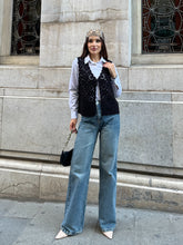 HatunAtila Çiçek Desenli Akrilik Süzene Yelek 5198 - Siyah