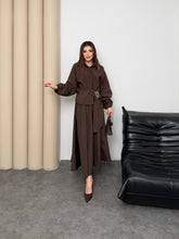 Belden Bağlamalı Gold Toka Detaylı Lastikli Modal Kumaş Etek Bluz Takım 002 - Kahverengi