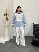 Çizgili Gömlek ve Fiyonk İşlemeli Süveter İkili Takım - Lacivert