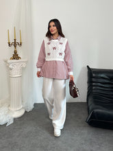 Çizgili Gömlek ve Fiyonk İşlemeli Süveter İkili Takım - Kırmızı