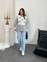 Çizgili Gömlek ve Fiyonk İşlemeli Süveter İkili Takım - Antrasit