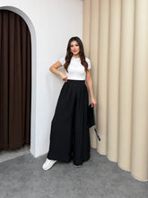 Pileli Arka Beli Lastikli Geniş Paça Filamlı Keten Palazzo Pantolon 8980 - Siyah