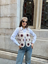 HatunAtila Desenli Akrilik Süzene Yelek Ekru 5197 - Bordo