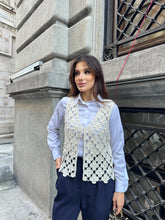 HatunAtila Çiçek Desenli Akrilik Süzene Yelek 5196 - Ekru