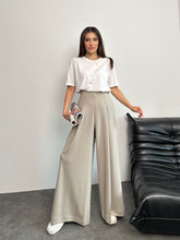 Yüksek Bel Pile Detaylı Geniş Paça Oysho Pantolon 8909 - Bej