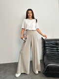 Yüksek Bel Pile Detaylı Geniş Paça Oysho Pantolon 8909 - Bej