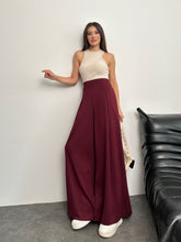 Yüksek Bel Pile Detaylı Geniş Paça Oysho Pantolon 8909 - Bordo