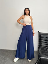 Yüksek Bel Pile Detaylı Geniş Paça Oysho Pantolon 8909 - Lacivert