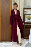 Kuşaklı Yumuşak Peluş Dokulu Şardonlu Uzun Maxi Hırka 15206 - Bordo