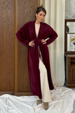 Kuşaklı Yumuşak Peluş Dokulu Şardonlu Uzun Maxi Hırka 15206 - Bordo