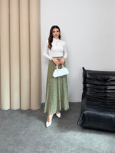 Yeşil Beli Lastikli A Kesim Ajurlu Astarlı Kloş Dantel Etek 5279