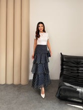 Lacivert Astarlı Puantiyeli Kat Kat Fırfırlı Şifon Maxi Etek 5295