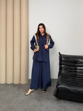 Oversize Gömlekli Geniş Paça Pantolonlu Rahat Kesim Basic Modal Kumaş İkili Takım 8974 - Lacivert