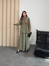 Oversize Gömlekli Geniş Paça Pantolonlu Rahat Kesim Basic Modal Kumaş İkili Takım 8974 - Haki