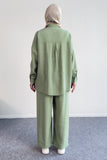 Nakış İşlemeli Gömlek ve Bol Paça Pantolonlu Takım 8839 - Yeşil
