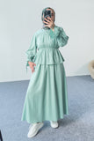 Büzgülü Ve Kat Kat Gömlek ve Etekli Takım 8025 - Su Yeşili
