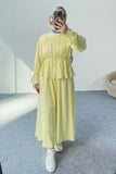 Büzgülü Ve Kat Kat Gömlek ve Etekli Takım 8025 - Sarı