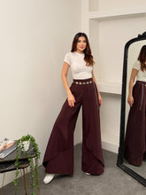Kadın Tensel Modal Kumaş Pelerinli Geniş Paça Palazzo Pantolon 9069 - Mürdüm
