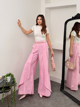 Kadın Tensel Modal Kumaş Pelerinli Geniş Paça Palazzo Pantolon 9069 - Pembe