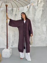 Brit Düğmeli Saçak Detaylı Hakim Yaka Uzun Kimono 0132 - Mürdüm