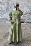 Beli Bağlamalı Kat Kat Uzun Elbise 8850 - Yeşil