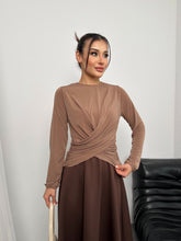 Wrap Detaylı Kruvaze Kesim Uzun Kollu Bluz 2000 - Kahverengi