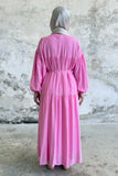 Beli Bağlamalı Kat Kat Uzun Elbise 8850 - Pembe