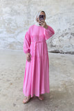 Beli Bağlamalı Kat Kat Uzun Elbise 8850 - Pembe