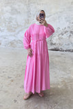 Beli Bağlamalı Kat Kat Uzun Elbise 8850 - Pembe