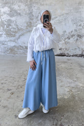 Hatun Atila Melanj Keten Etekli Pantolon 8826 Buz Mavisi