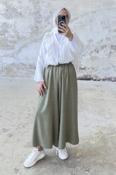 Hatun Atila Filamlı Keten Etekli Pantolon 8826 Haki