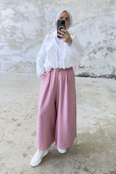 Hatun Atila Filamlı Keten Etekli Pantolon 8826 Pudra