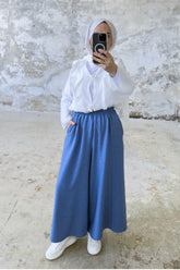 Hatun Atila Filamlı Keten Etekli Pantolon 8826 İndigo