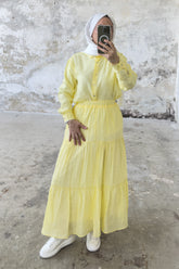 Rahat Kesim Beli Lastikli Kat Kat Uzun Etek 5213 - Sarı