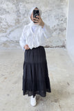 Rahat Kesim Beli Lastikli Kat Kat Uzun Etek 5213 - Siyah