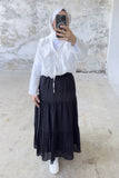 Rahat Kesim Beli Lastikli Kat Kat Uzun Etek 5213 - Siyah