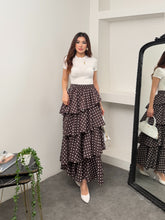 Hatun Atila Poplin Kumaş Puantiyeli Kat Kat Fırfırlı Etek 51931 - Kahverengi