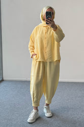 Modal Kumaş Oversize Gömlekli Şalvar Pantolonlu İkili Takım 5210 - Sarı