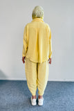 Modal Kumaş Oversize Gömlekli Şalvar Pantolonlu İkili Takım 5210 - Sarı