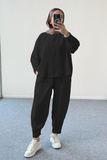 Modal Kumaş Oversize Gömlekli Şalvar Pantolonlu İkili Takım 5210 - Siyah