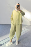 Modal Kumaş Oversize Gömlekli Şalvar Pantolonlu İkili Takım 5210 - Yağ Yeşili