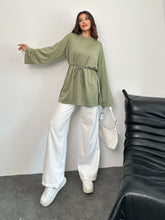 Kadın Bel Bağlamalı Kol Detaylı Tunik 8896 - Yeşil