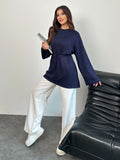 Kadın Bel Bağlamalı Kol Detaylı Tunik 8896 - Lacivert