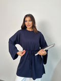 Kadın Bel Bağlamalı Kol Detaylı Tunik 8896 - Lacivert